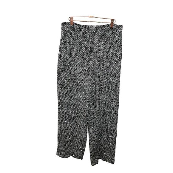 Zara Twill Wide Leg Trouser Pants Large High Rise Work Wear Neutral Black White‎ - Picture 1 of 7
